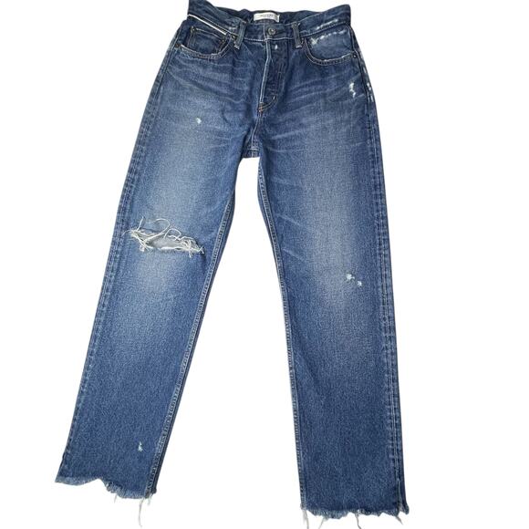 Moussy Vintage Womens Guilford Straight Leg Distressed Jeans size 28 Medium Blue - Picture 4 of 14